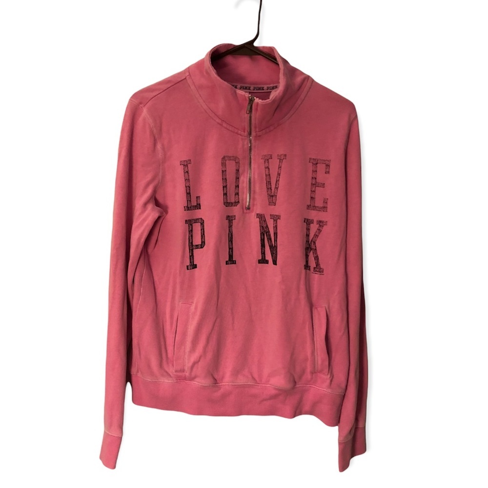 Pink Victoria’s Secret long Sleeve 1/4 Zip Up Women’s Size Medium Preppy Top